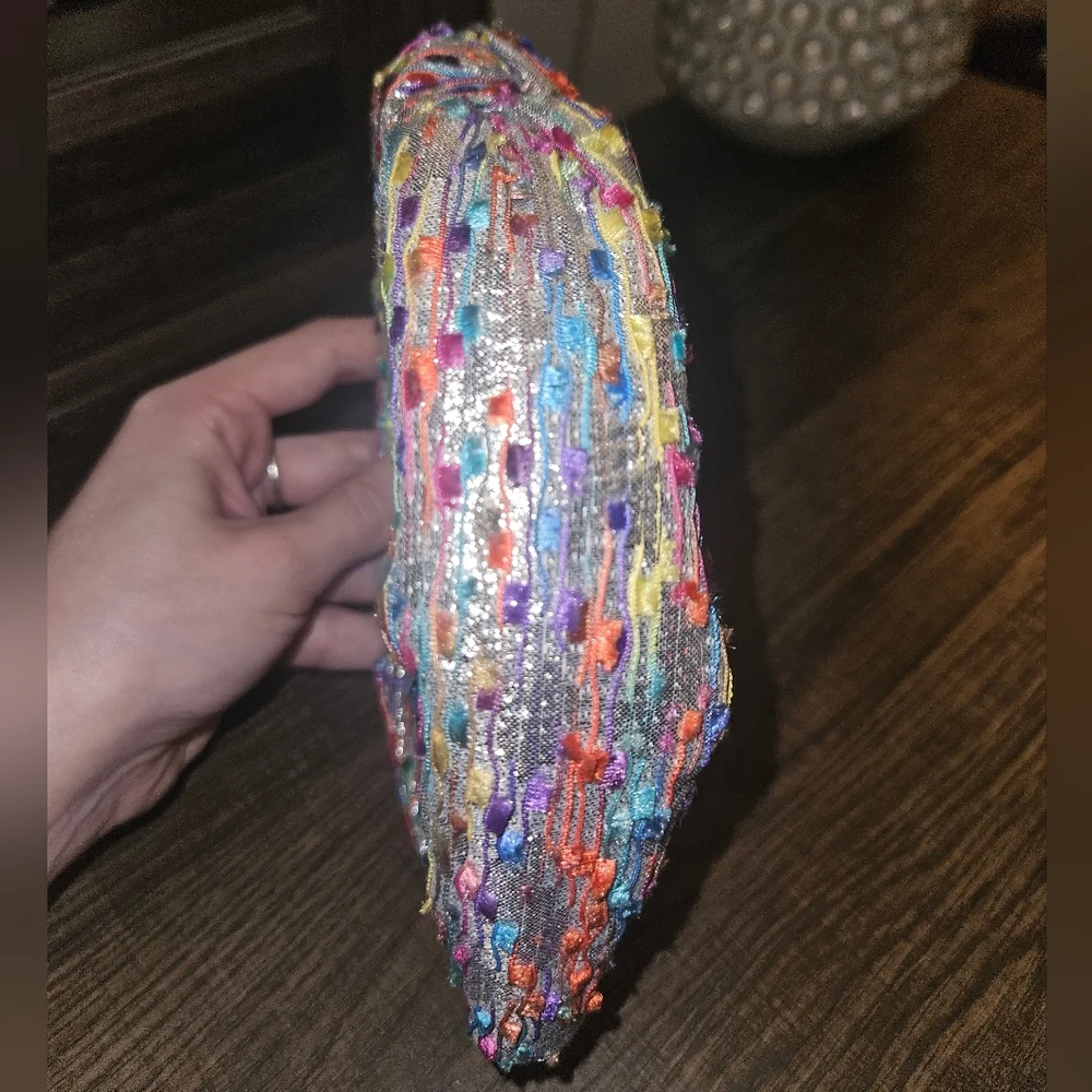 Lele Sadoughi Silver Metallic Headband with colorful rainbow 🌈 specs